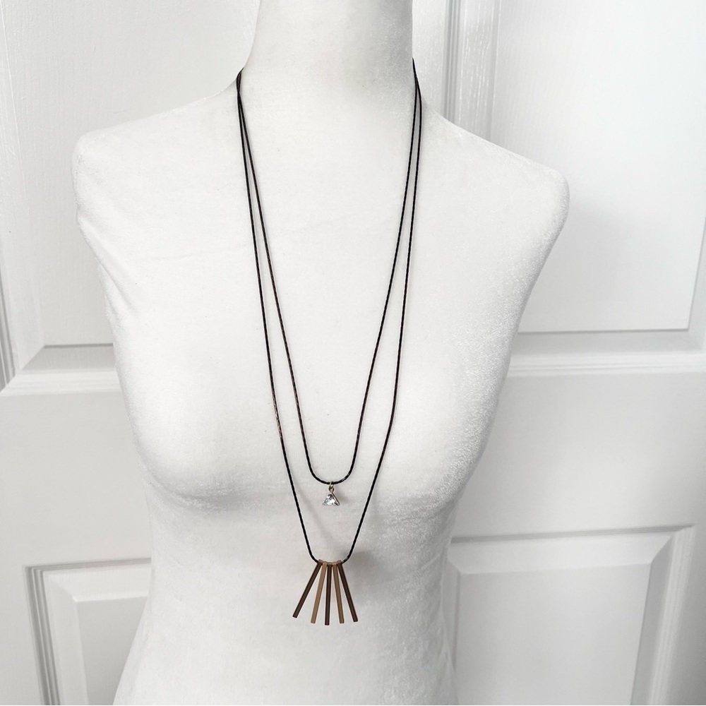 Double strand metallic drop dangle bar multi media necklace